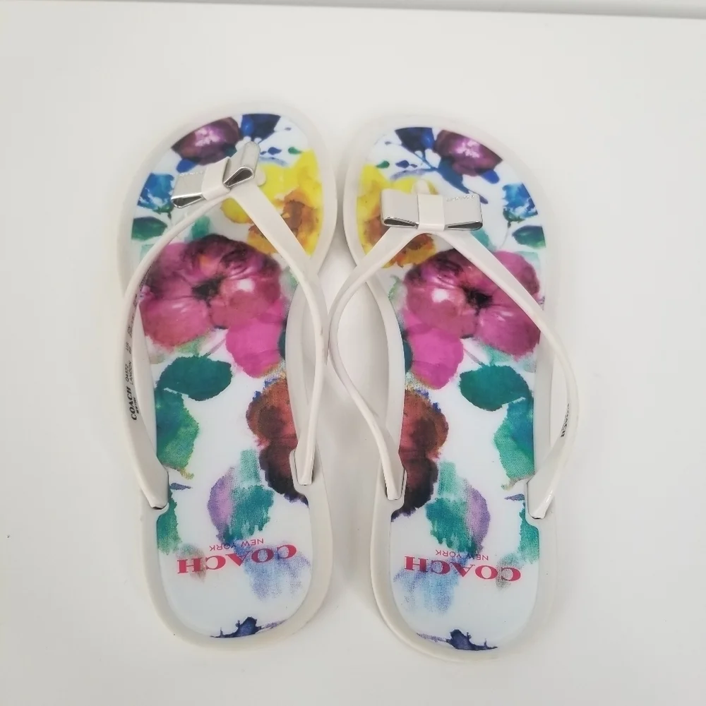 Coach Landon Jelly Floral Sandals Flip Flops Bow Detail Size 6B